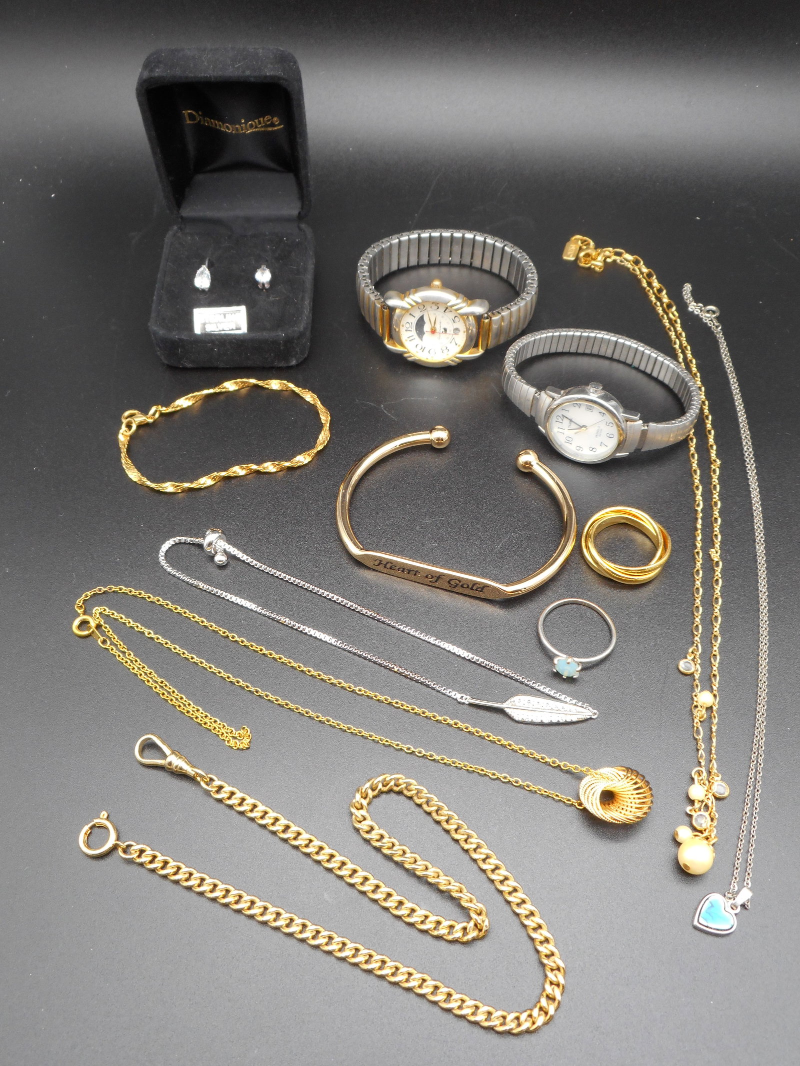 Assorted Jewelry and Watches Lot, Bracelets, Stud Earrings: Bidding on this item will be indication that the Bidder acknowledges that they have read and agreed to the Terms and Conditions posted to this Auction
