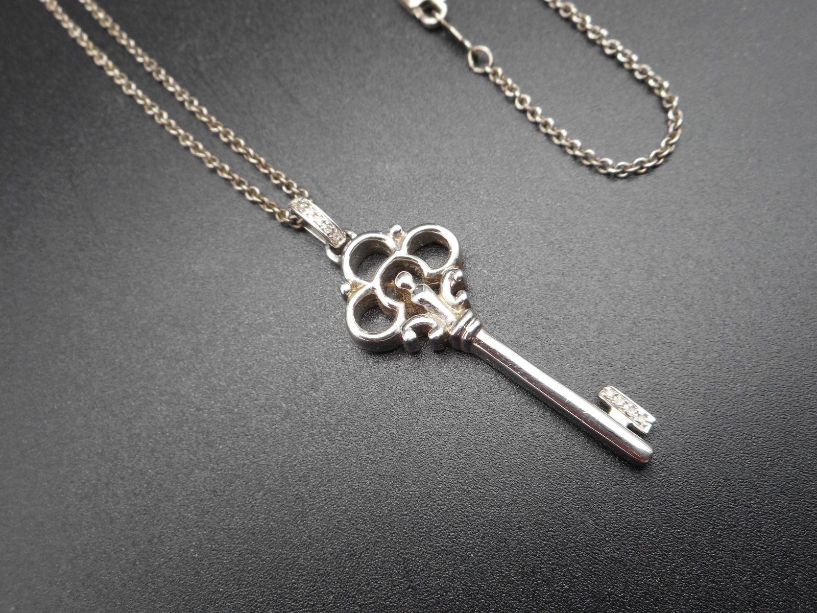 Sterling Silver 1.5-inch Skeleton Key Pendant with Clear Stone Accents on 925 Silver 20-inch Chain (1 of 4)