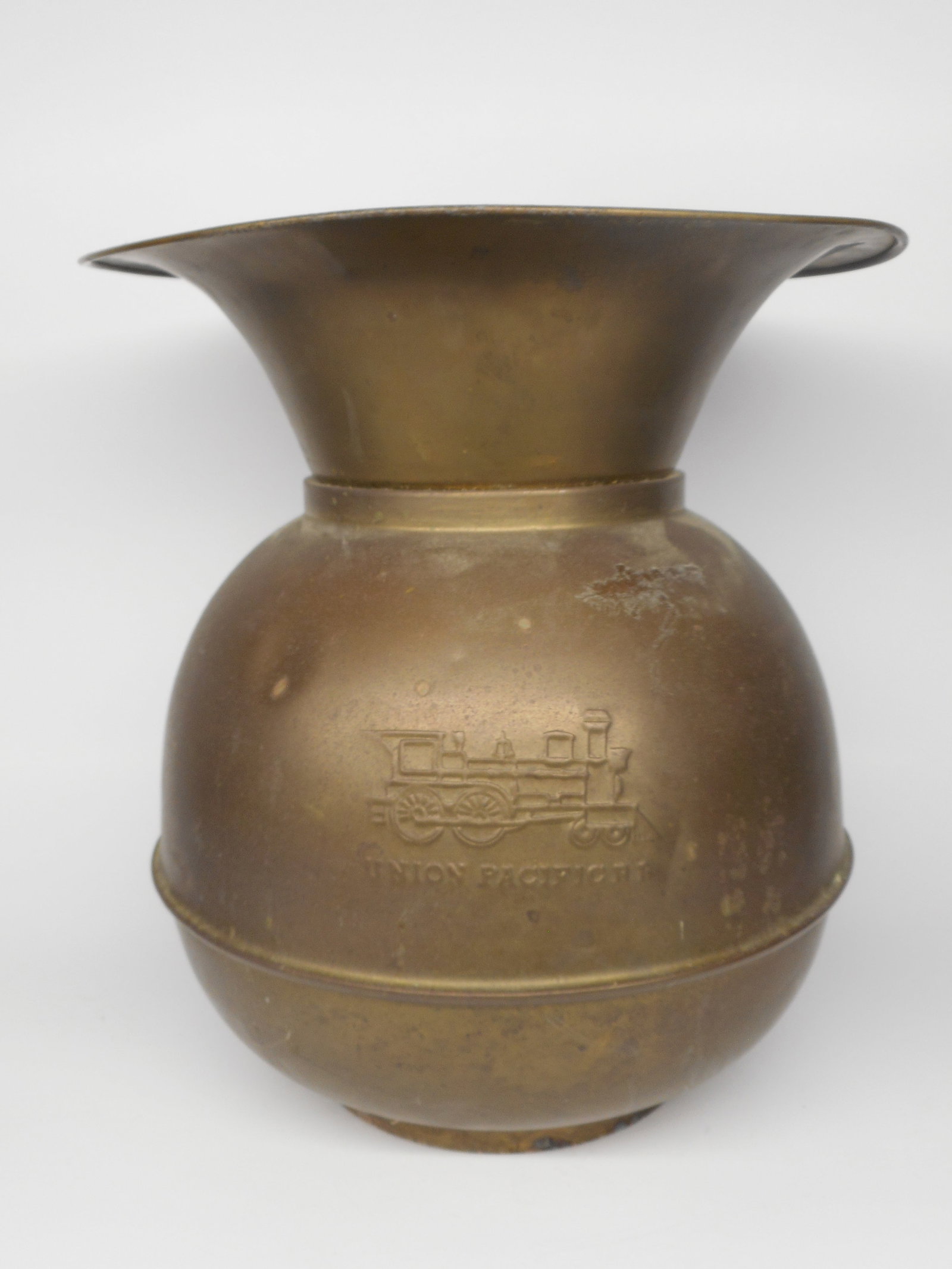 Antique Union Pacific Railroad Brass Spittoon Weighted Bottom, 10 inches tall (1 of 5)