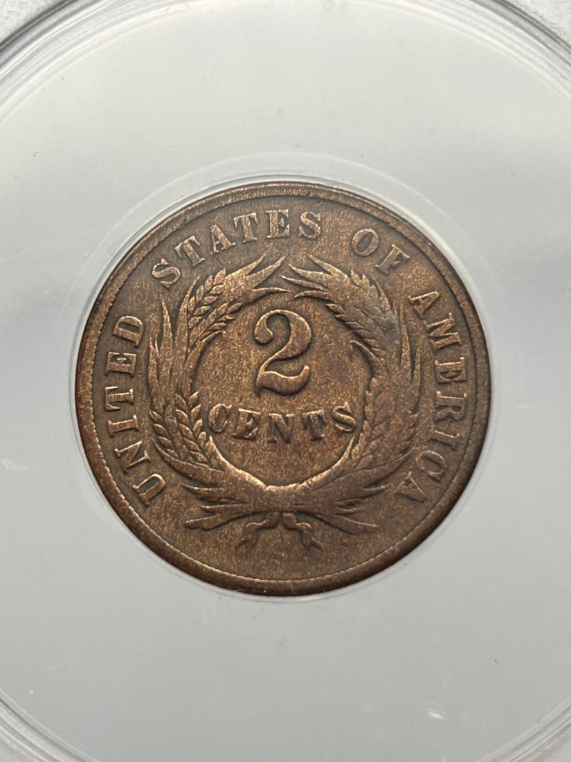 1865 2c Authenticated Coin - Two Cent Piece, VG 8, Plain 5 Cleaned, ANACS case (1 of 4)