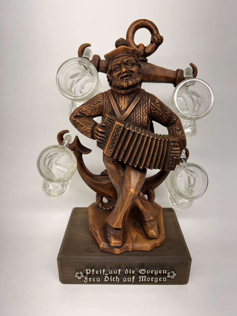 Koziol Germany Bar Caddy with 4 Boot Shot Glasses, Accordion Playing Sailor with Anchor, 9.5 inches (1 of 4)