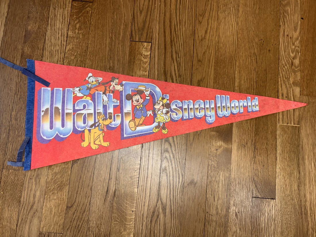Vintage Walt Disney World Walt Disney Productions Souvenir Felt Pennant Banner, 29 inches (1 of 5)