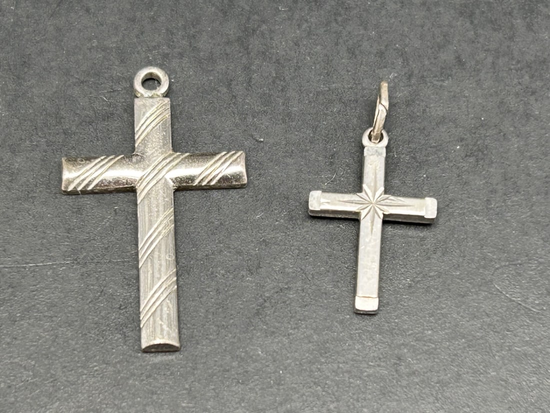 CHAPEL Sterling & BEAU Sterling Silver Cross Pendants, Religious Charms, Marked Sterling (1 of 3)
