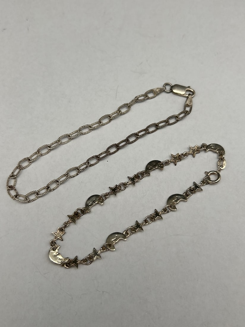 2 x Silver Bracelets, Marked 925 Italy - 7.5" Twisted Paperclip Link & 7" Stars & Moons Link: Bidding on this item will be indication that the Bidder acknowledges that they have read and agreed to the Terms and Conditions posted to this Auction