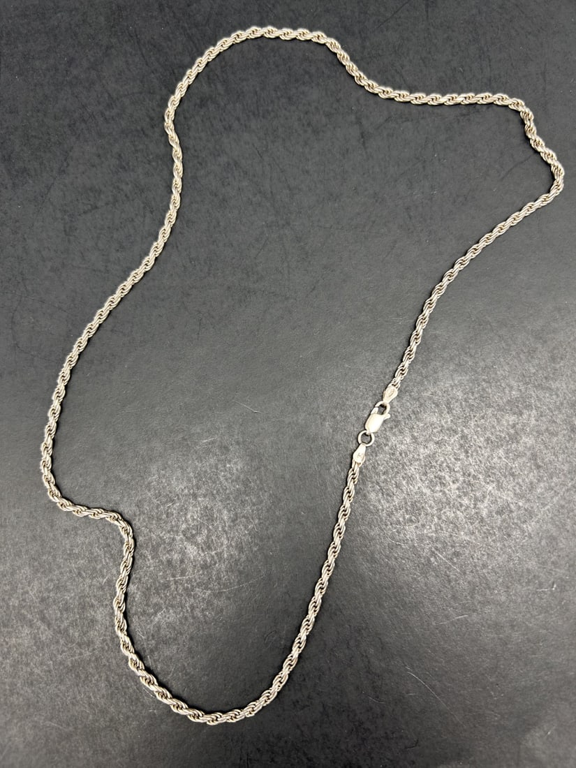 24" Silver Rope Chain Necklace, Marked 925, Made in Italy (1 of 3)