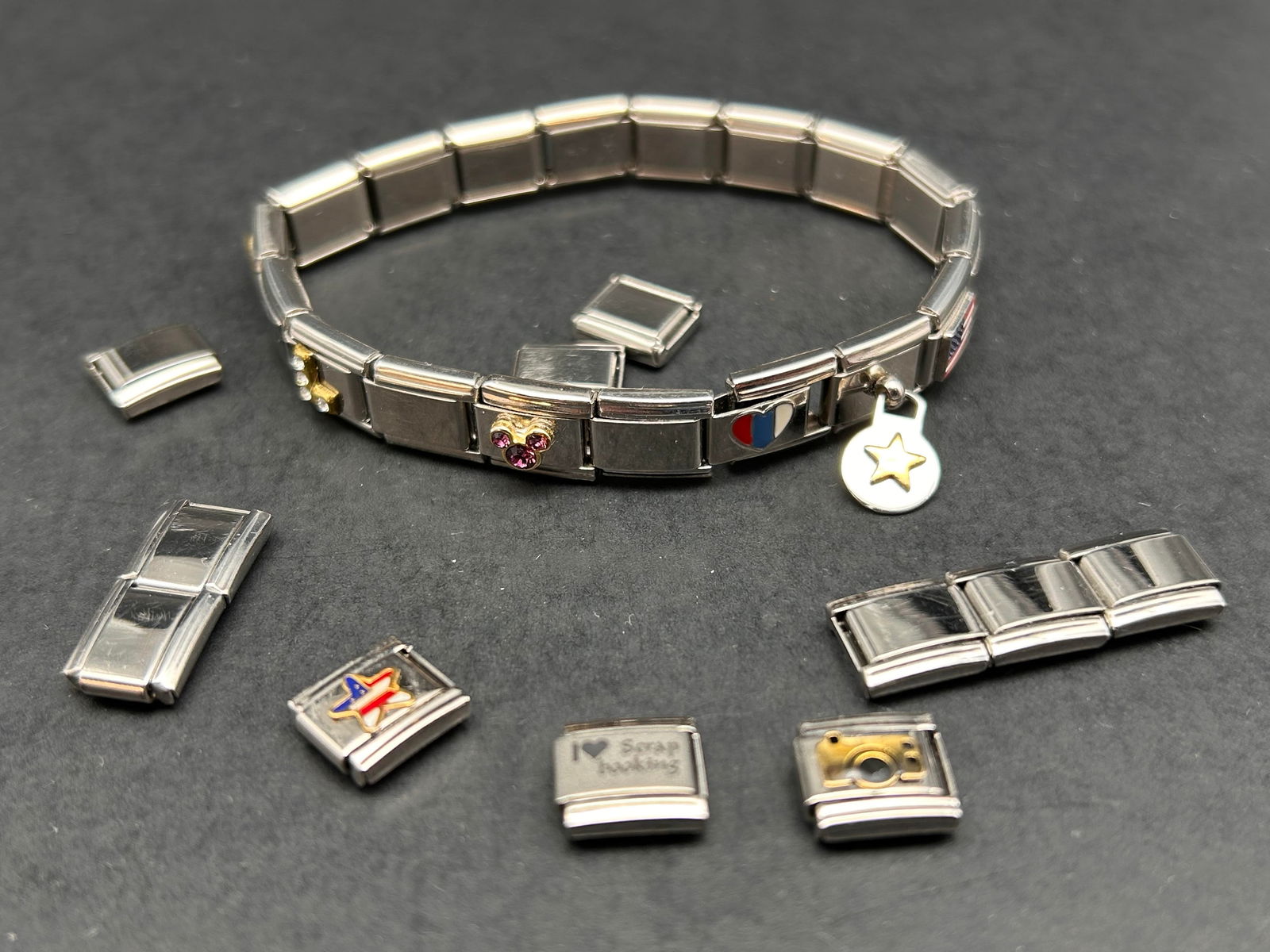JJ KENT Stainless Steel Charm Bracelet, Expansion Band, Extra Charms and Links included (1 of 5)