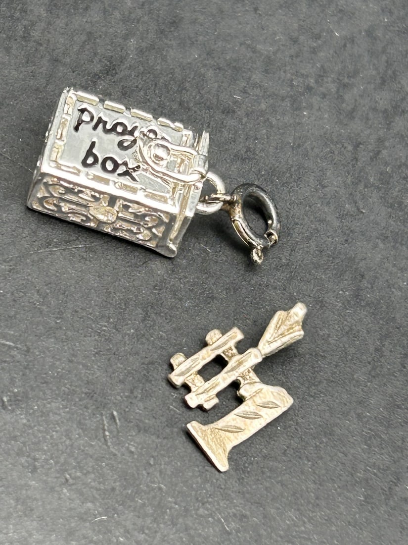 Jezlaine JEZ 925 Silver Prayer Box Charm and #1 Sterling Charm Marked SRL, Both about 1/2-inch (1 of 3)