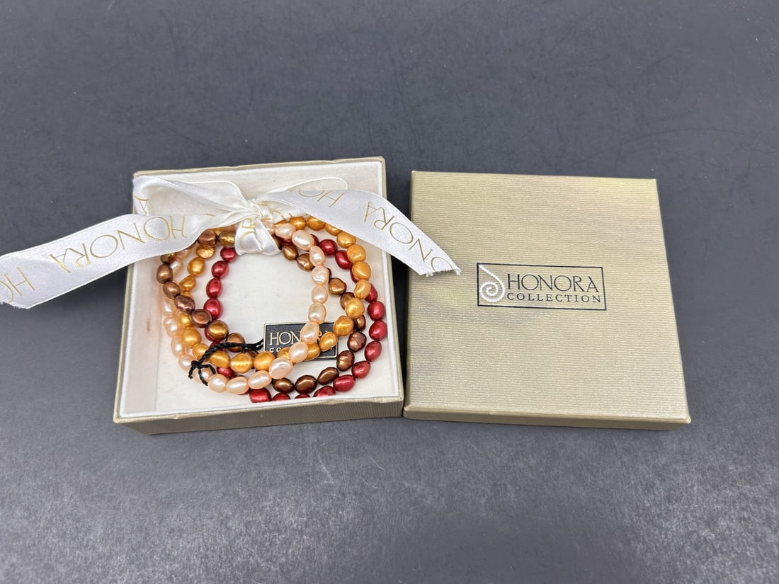 HONORA Multicolor Red/Brown Genuine Cultured Baroque Pearl Bracelet Set of 4, New in Box (1 of 5)