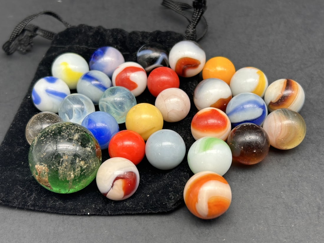 Antique Glass Marble Collection, Drawstring Pouch (1 of 3)