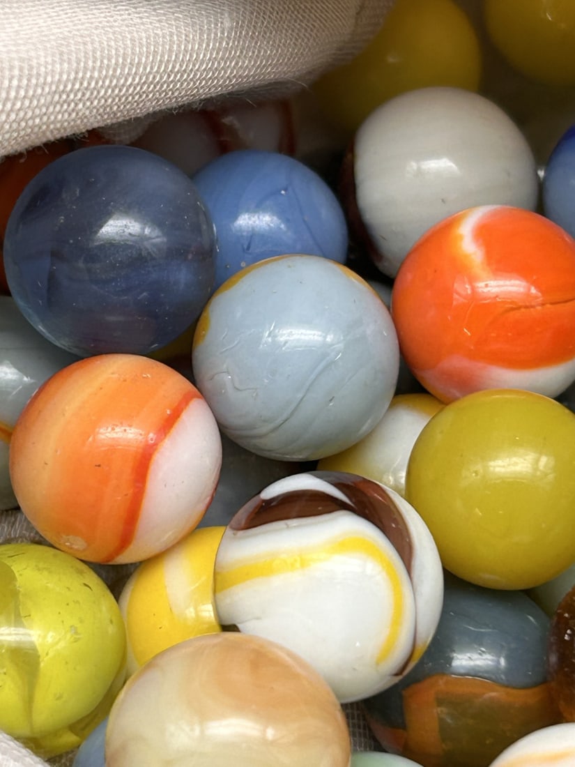 Drawstring Pouch filled with Antique Glass Marbles (1 of 3)