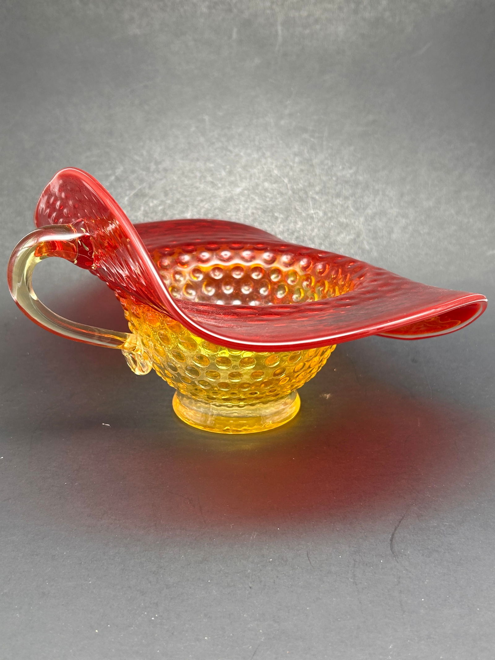 Mid Century Vintage Amberina Hobnail Jack in the Pulpit Pitcher by Kanawha, Cadmium Glow Under UV (1 of 7)