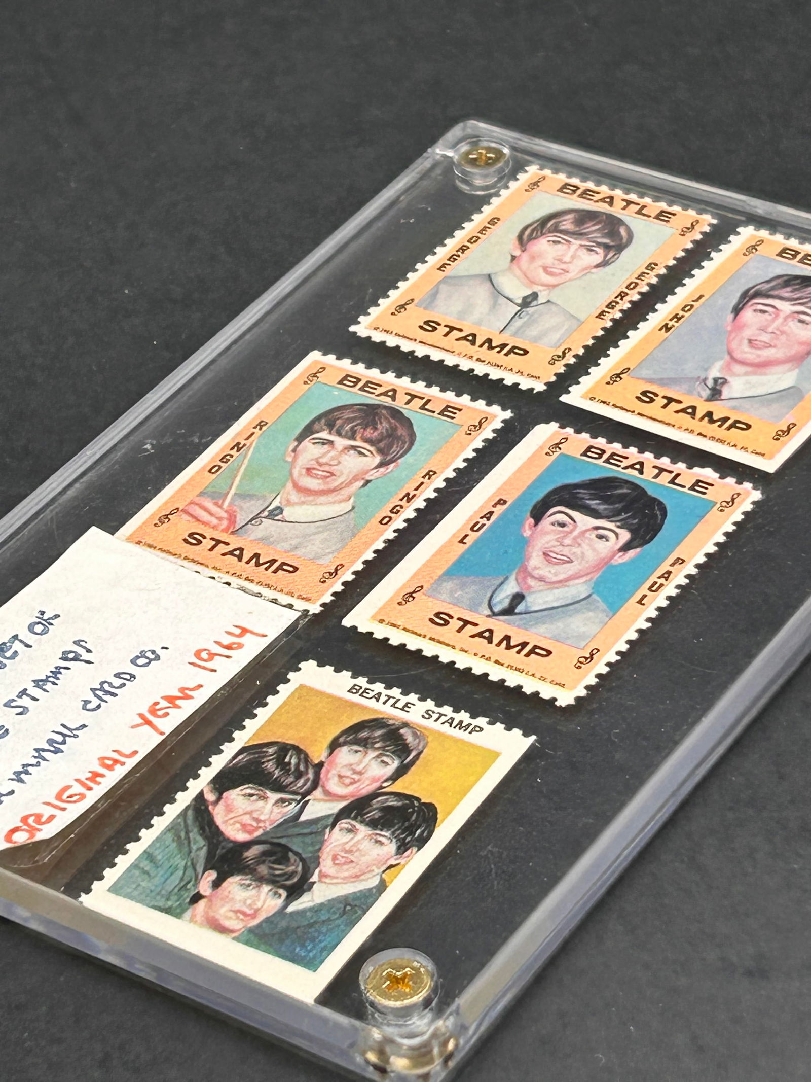 Complete Set of Beatle Stamps by Hallmark, 1964, in Display Case, Ringo, Paul, John, George (1 of 3)