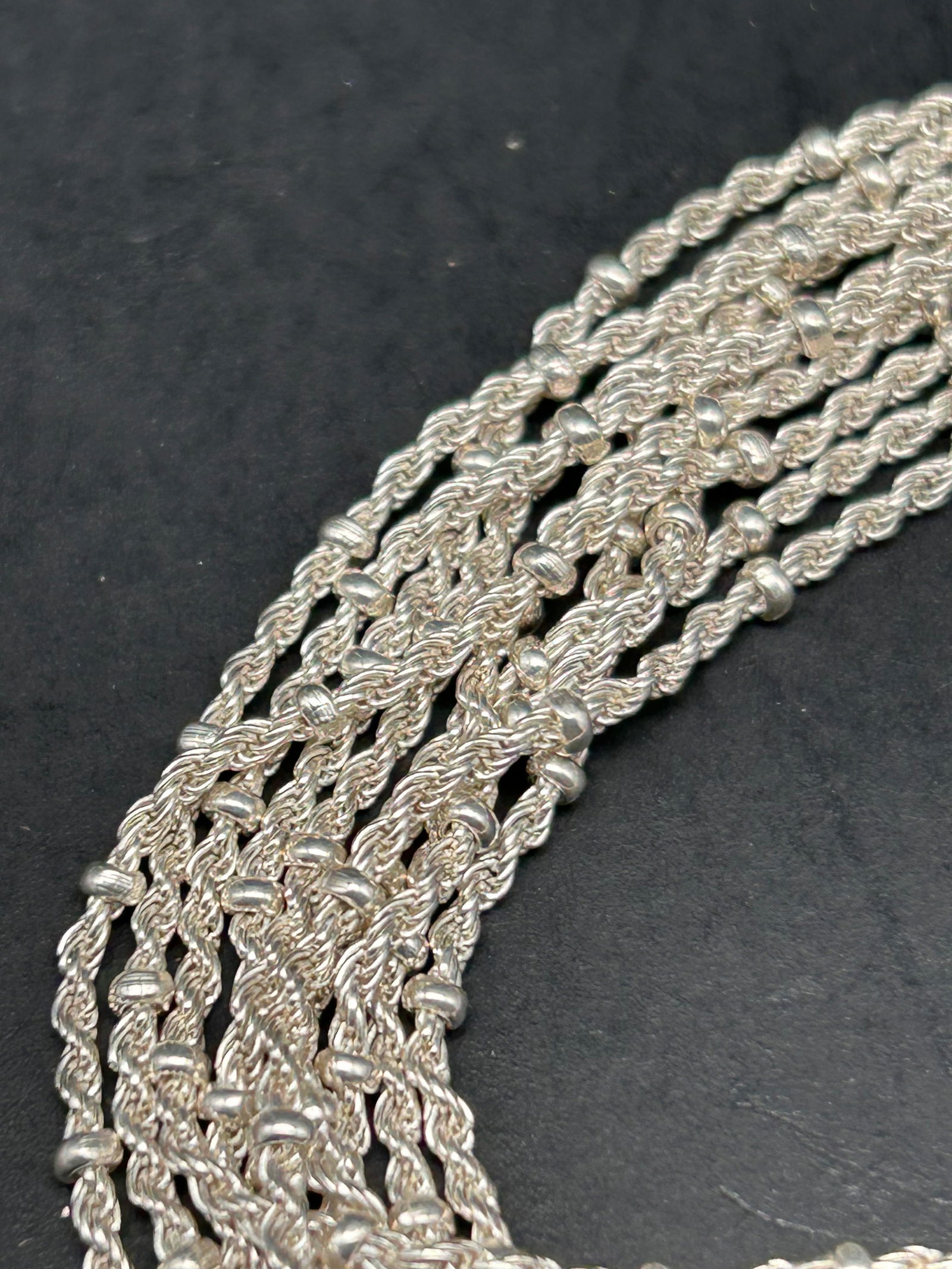 Multi-strand Sterling Silver Bracelet, Rope Link with Ball Bead Spacers, 925 Italy, Hallmarked (1 of 4)