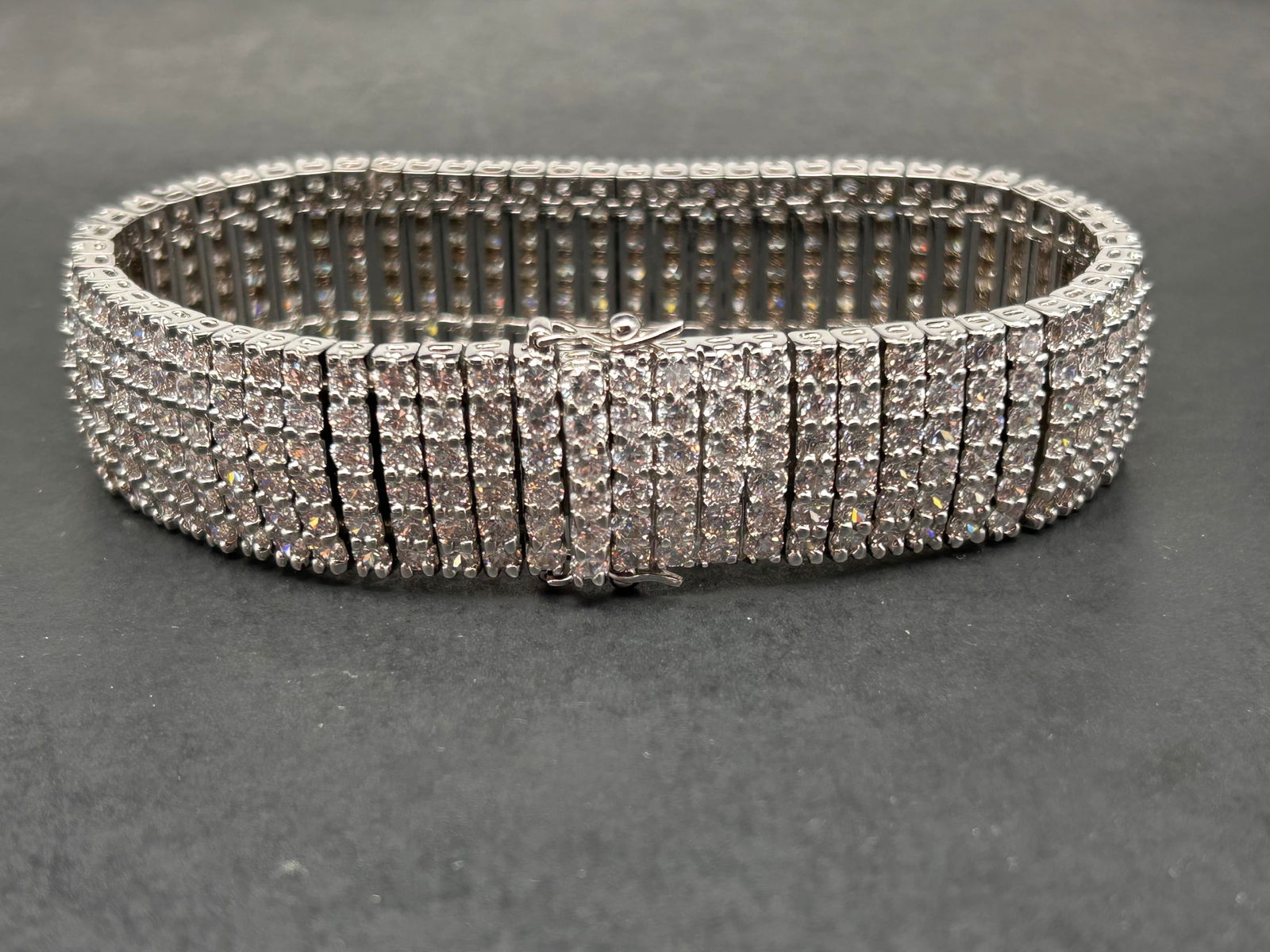 Sparkling 6-Row Rhinestone Statement Bracelet, 3/4" wide, 8" Long, Squeeze with Double Safety Clasp (1 of 4)