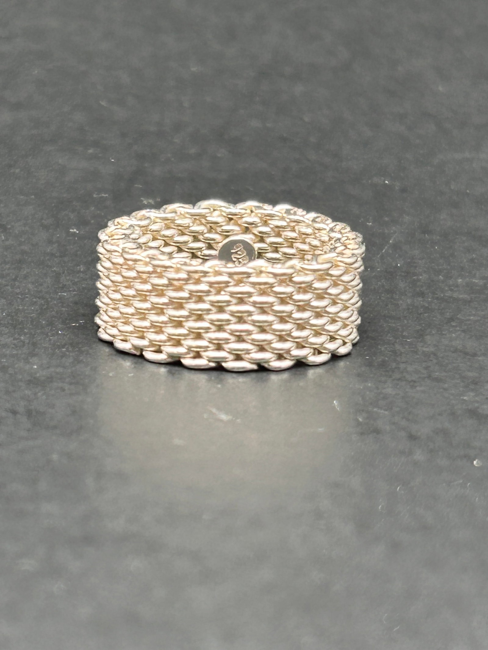 Sterling Silver Mesh Band Ring, Chrome Finish, Marked 925, Size 6.5: Bidding on this item will be indication that the Bidder acknowledges that they have read and agreed to the Terms and Conditions posted to this Auction