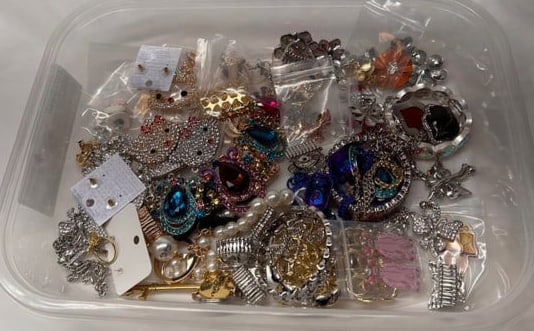 Fashion Jewelry Assortment, Unworn, AB and Colorful Rhinestones, Enamels, Designer Logos and More: Bidding on this item will be indication that the Bidder acknowledges that they have read and agreed to the Terms and Conditions posted to this Auction