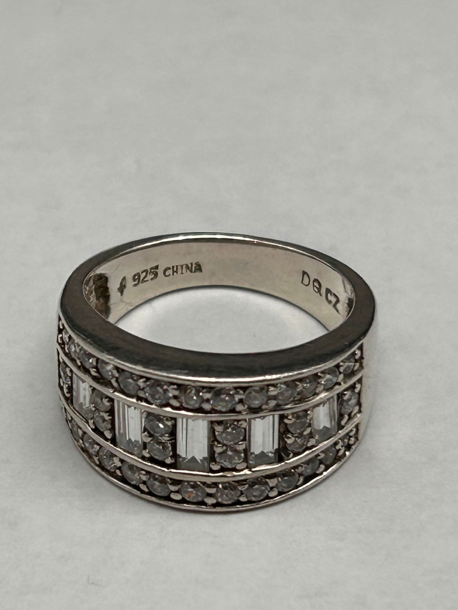 Gorgeous Diamonique Pave Set and Baguette CZ 925 Sterling Silver Ring, Size 6.5 (1 of 4)