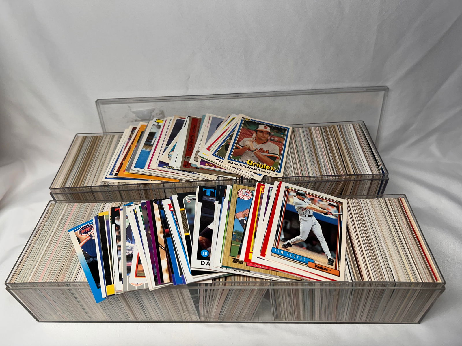 Large Collection of Assorted Sports Cards in 2 Plastic Cases, Each 13" Long, Majority Baseball Cards (1 of 3)