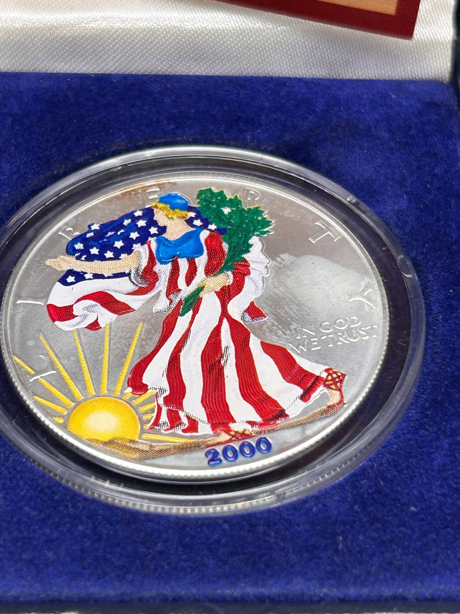 One Ounce .999 Silver Bullion Coin, 2000 American Eagle Silver Dollar In Full Color With COA (1 of 4)