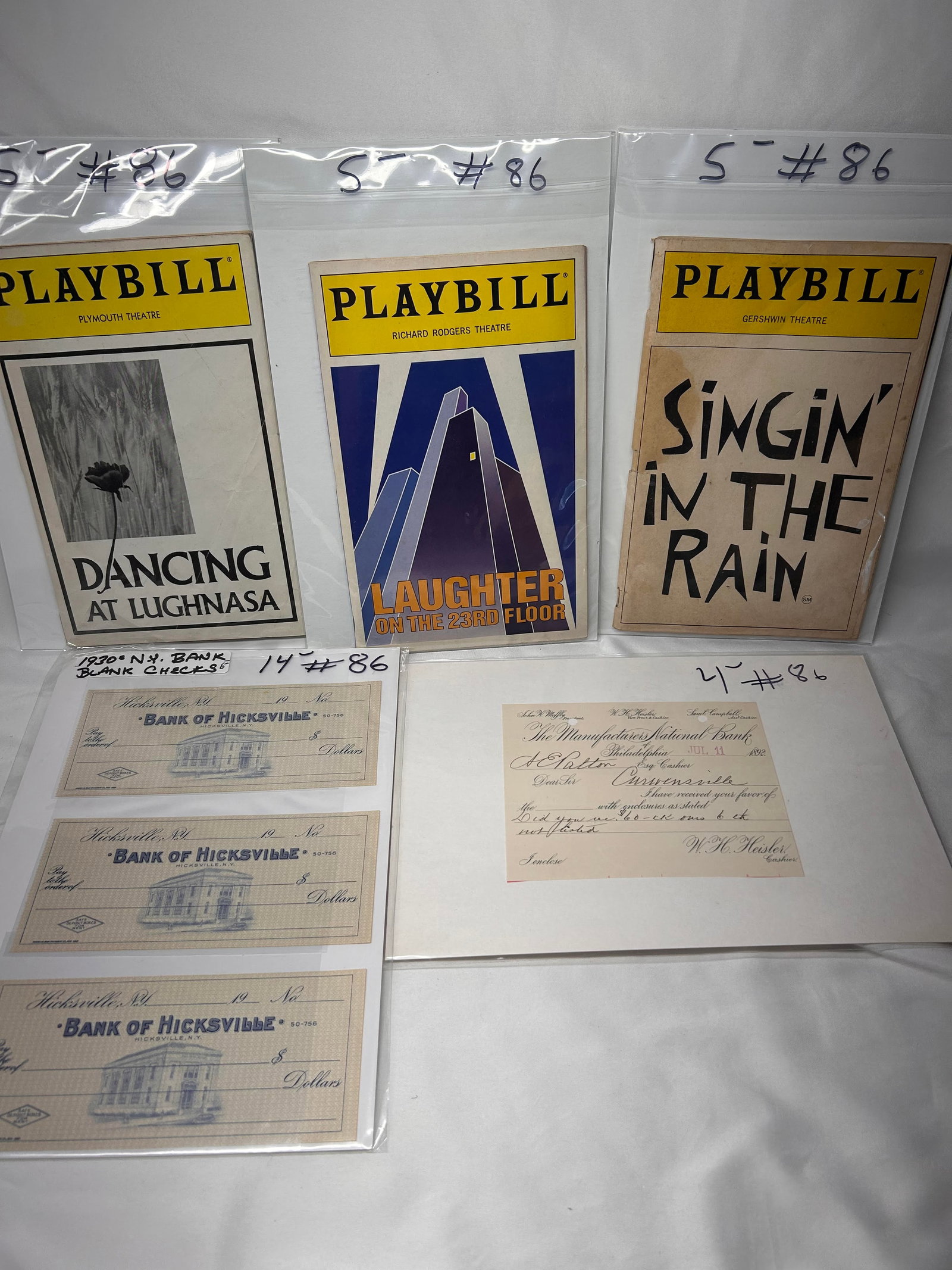 1890s & 1930s Ephemera and Three Playbills, Plastic Sleeves with Cardboard Inserts: Items not removed from plastic sleeves for photos Bidding on this item will be indication that the Bidder acknowledges that they have read and agreed to the Terms and Conditions posted to this Auction