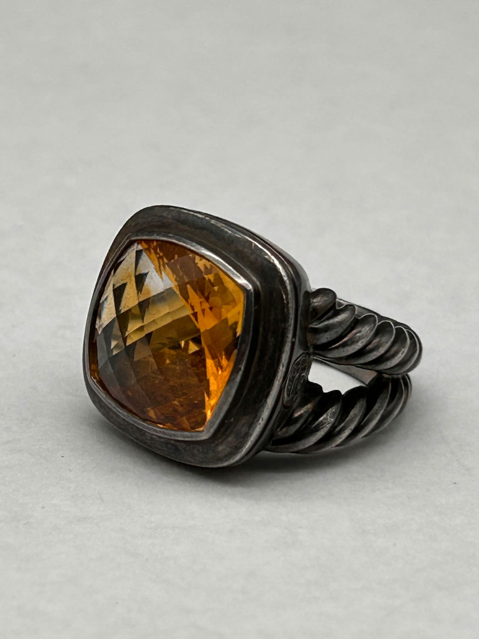 David Yurman Albion Citrine Sterling Silver Ring with Cable Twist Shank Design, Size 6 (1 of 7)