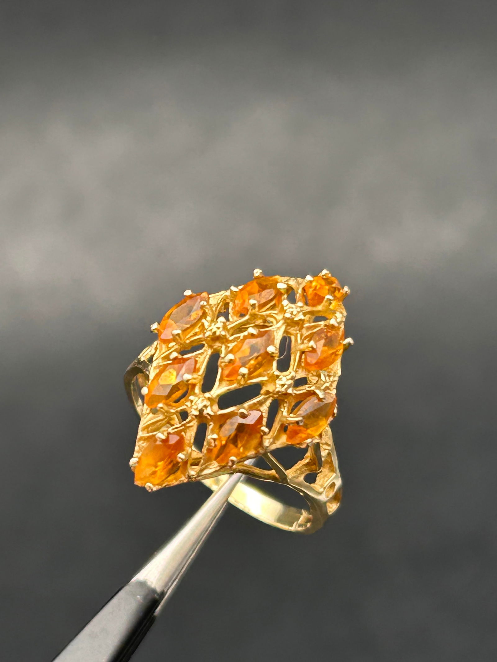 Fancy Geometric Open Work Citrine Cocktail Ring, 10K Yellow Gold Setting, Size 7.5 (1 of 4)