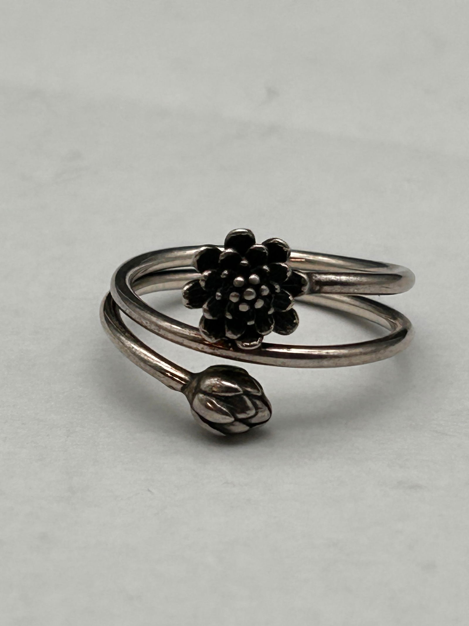 Triple Wrap Swirl Lotus Ring, Sterling Silver, Size 7.5, Marked 925 (1 of 4)