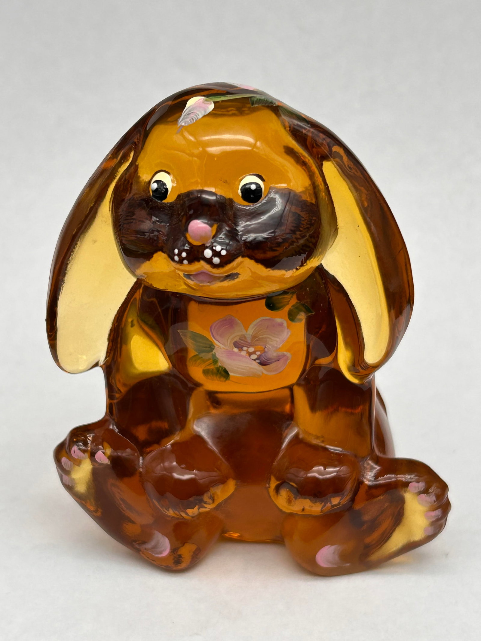 FENTON Handpainted in USA Lop-eared bunny figurine, Amber, The Little Golden Bunny, 3.5" tall: Bidding on this item will be indication that the Bidder acknowledges that they have read and agreed to the Terms and Conditions posted to this Auction