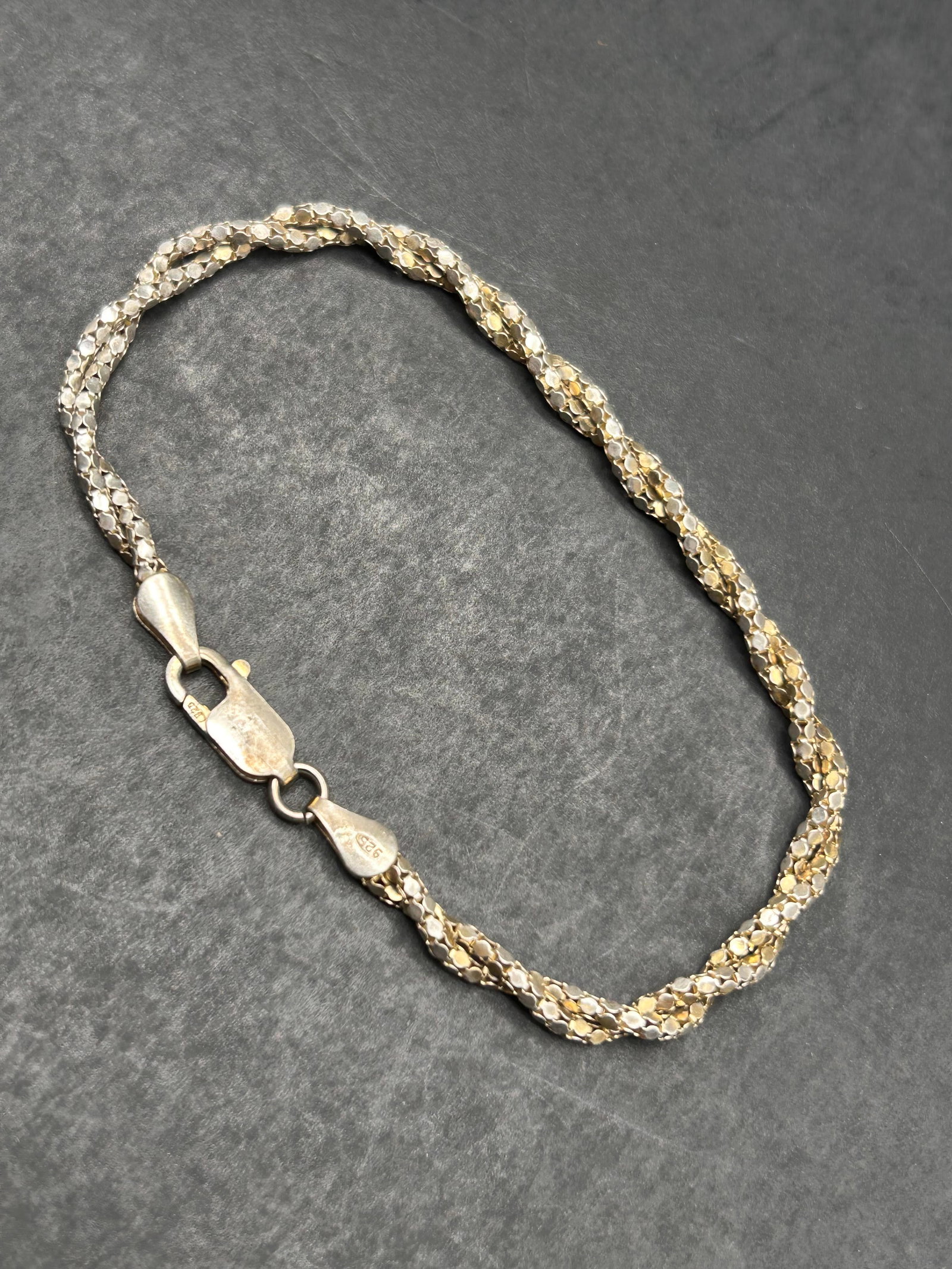 Twisting Popcorn Link Silver Bracelet by HAN, Marked 925 Italy, 7.5 inches: Bidding on this item will be indication that the Bidder acknowledges that they have read and agreed to the Terms and Conditions posted to this Auction