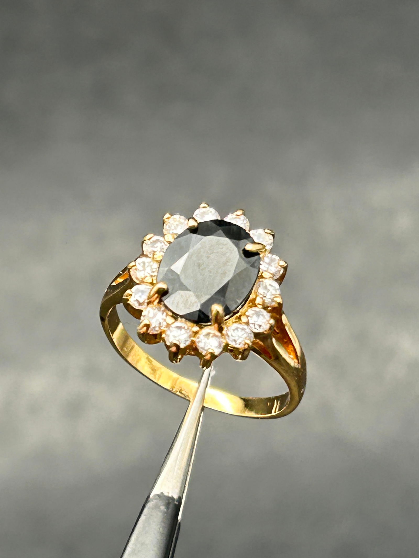 Gold Washed 925 Silver Ring by Jasco Designs, Deep Green Oval Faceted Stone with Clear Stone Halo (1 of 6)