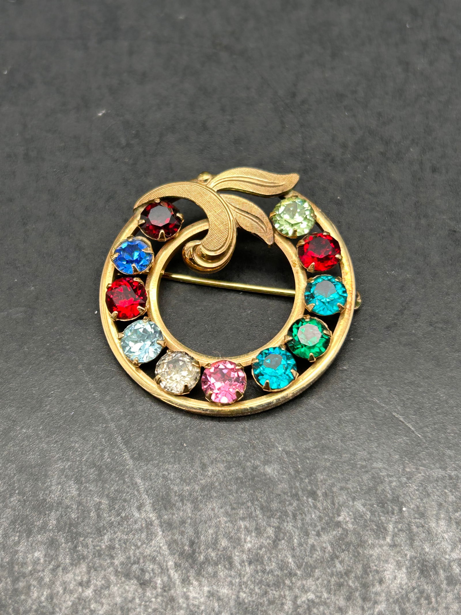 Gorgeous Van Dell 1/20 12KGF Gold Filled Rhinestone Brooch, 1.25", One Stone Glows with UV Light (1 of 5)