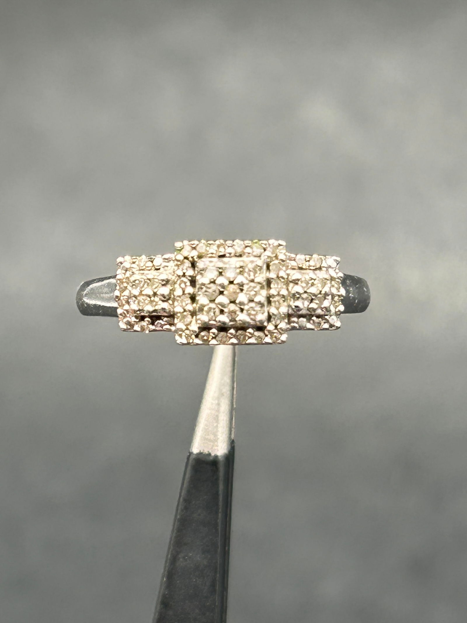 SUN Sterling Silver Pave Set Diamond Ring, Marked 925, Size 7, MOM design on Shank (1 of 4)