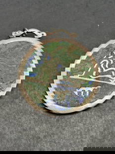Los Castillo Mid Century Stone Mosaic Sterling Virgo Pendant/Brooch, Made in Mexico, 1.5", Halmarked: Pin on back is missing Bidding on this item will be indication that the Bidder acknowledges that they have read and agreed to the Terms and Conditions posted to this Auction