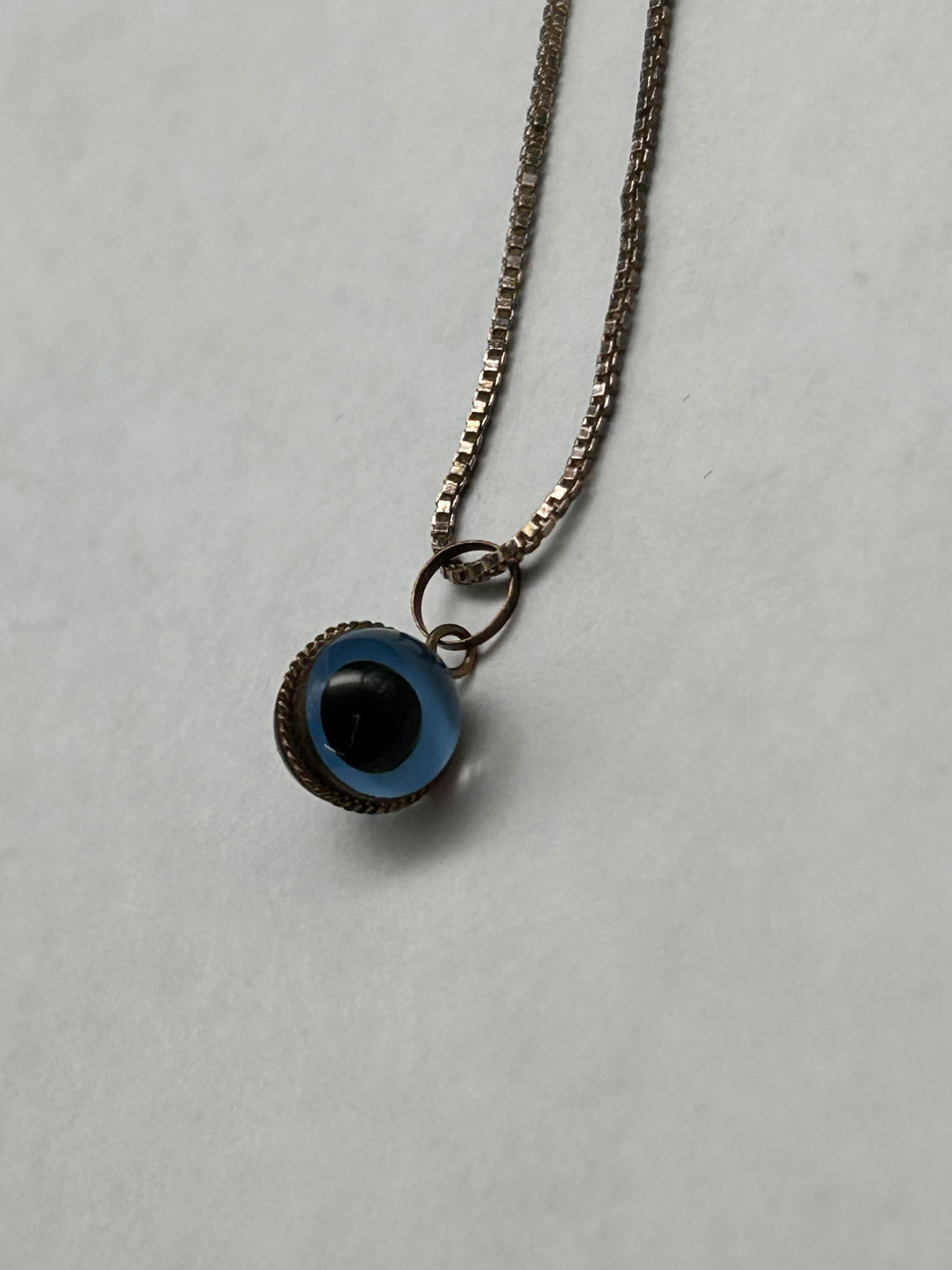 Blue Evil Eye Double Sided Pendant on 17" Box Link Chain, Silver, Both Marked 925 (1 of 5)