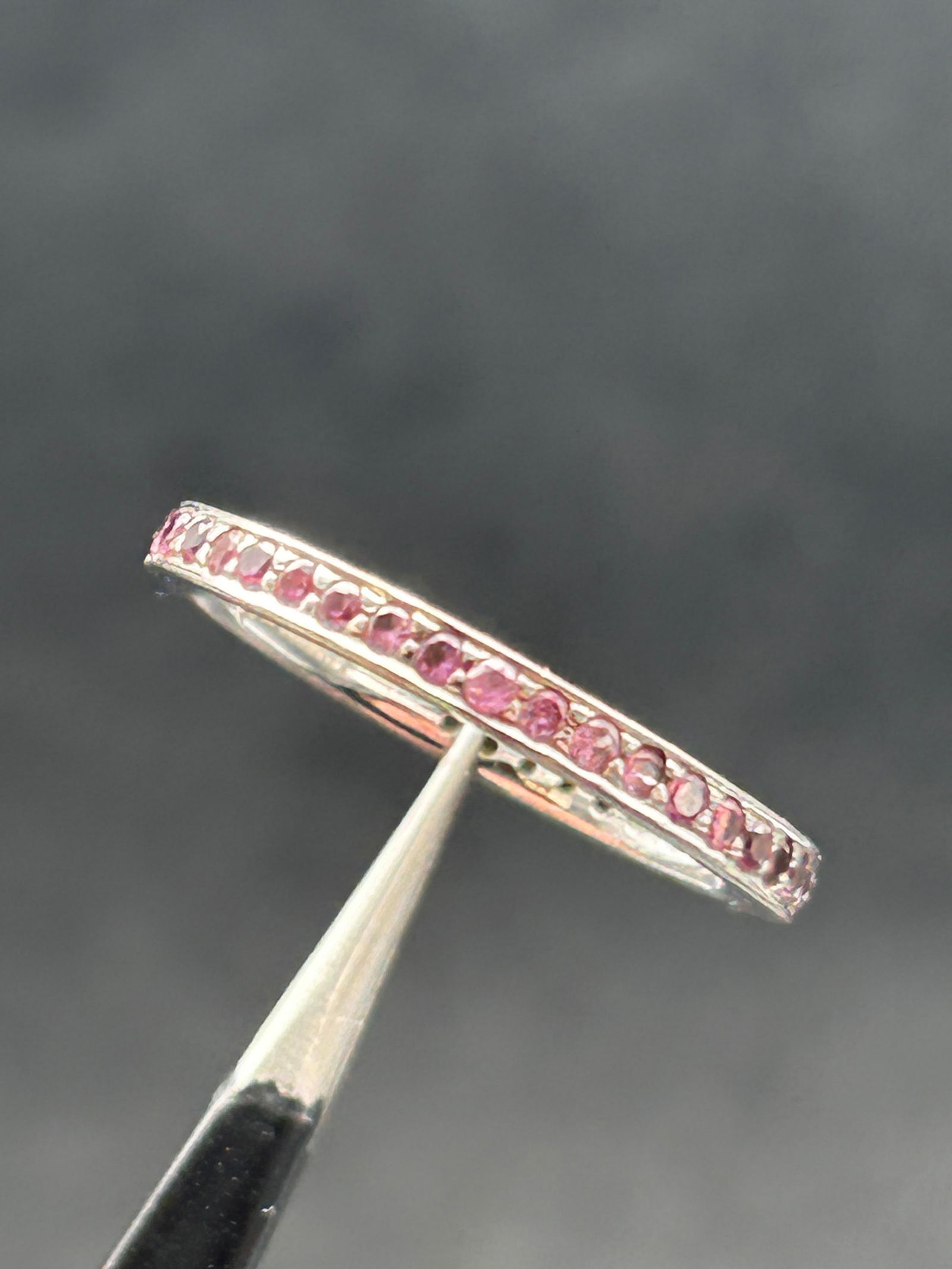 Eternity Band by Designer QG, Sterling Silver with Pink Stones, Ring Size 8.5, Marked 925 (1 of 4)