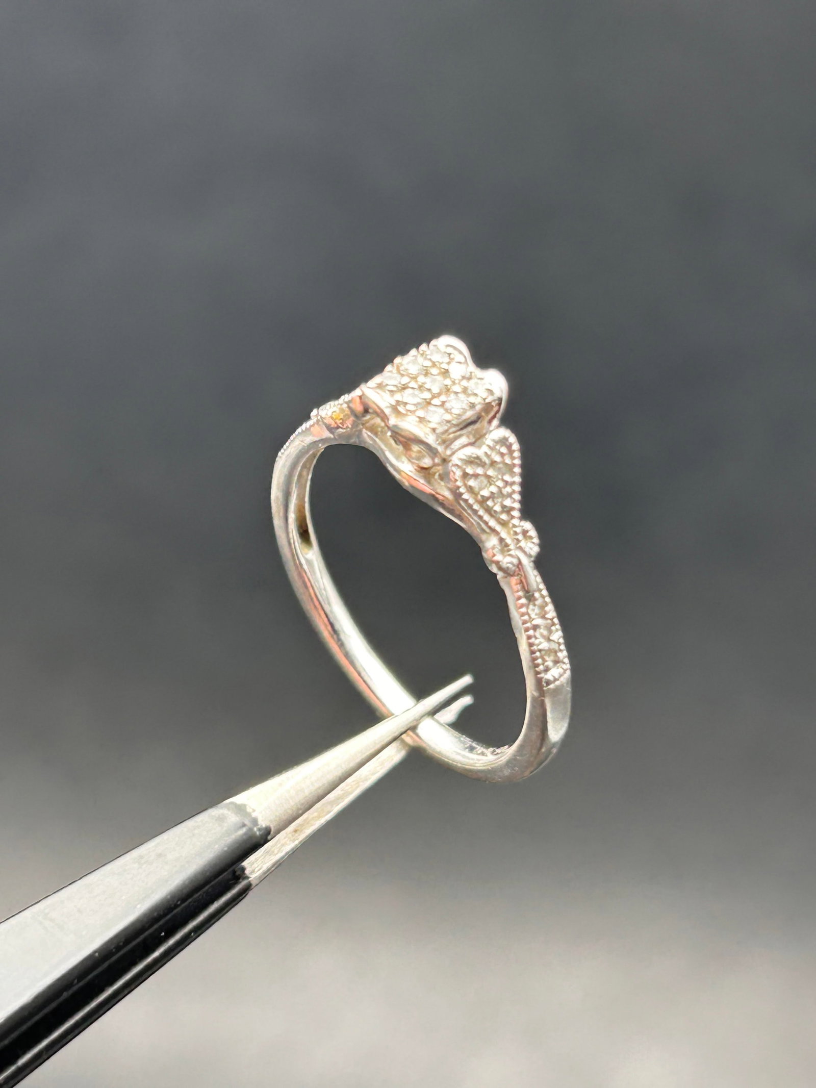 Pave Diamond Adorned Sterling Silver Heart Motif Ring, Kay Jewelers, Marked 925, Size 7: Bidding on this item will be indication that the Bidder acknowledges that they have read and agreed to the Terms and Conditions posted to this Auction