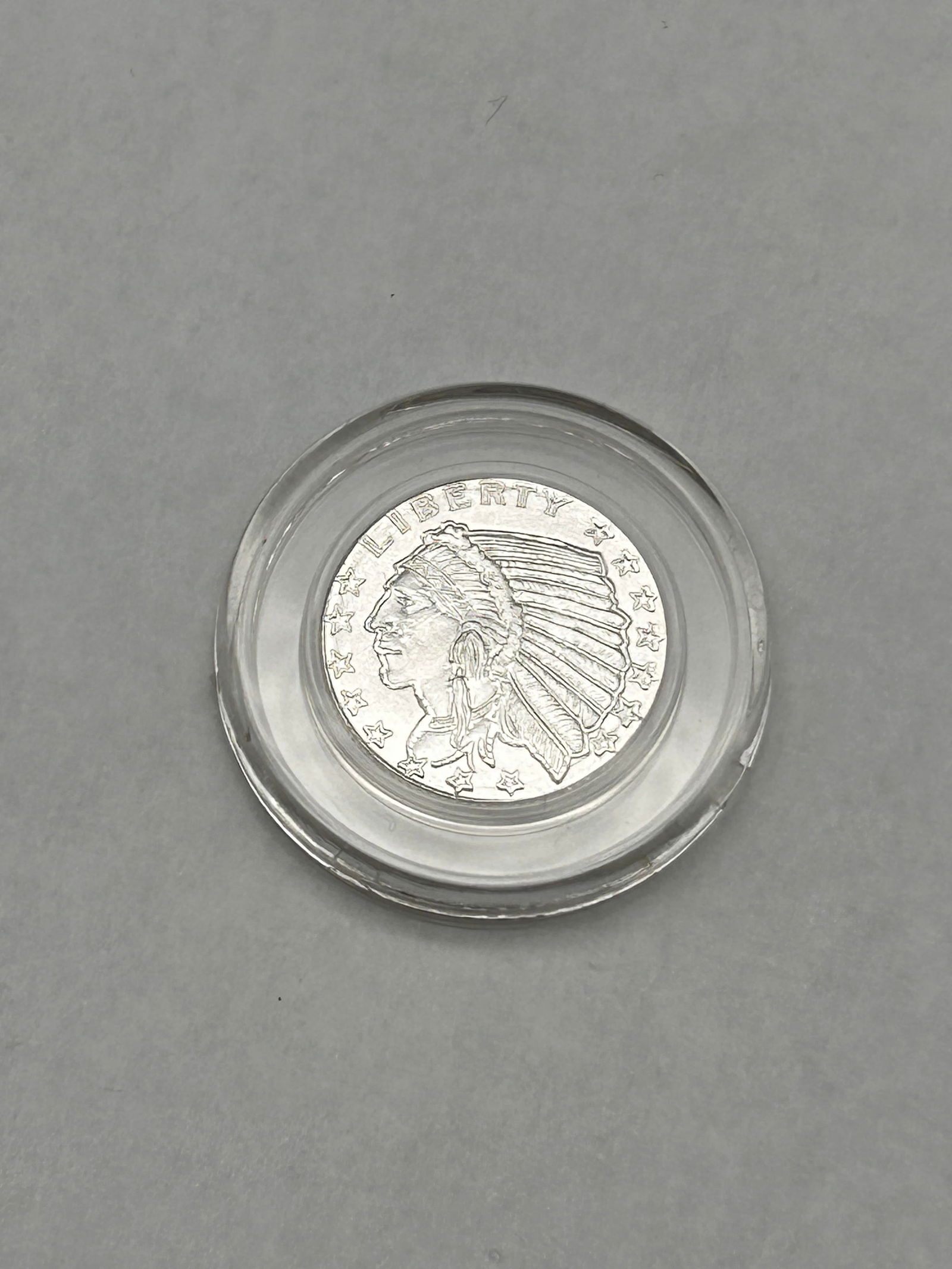 Incuse Indian Golden State Mint 1/10 Troy Oz .999 Fine Silver Round, 6/8", In Plastic Capsule Case (1 of 4)