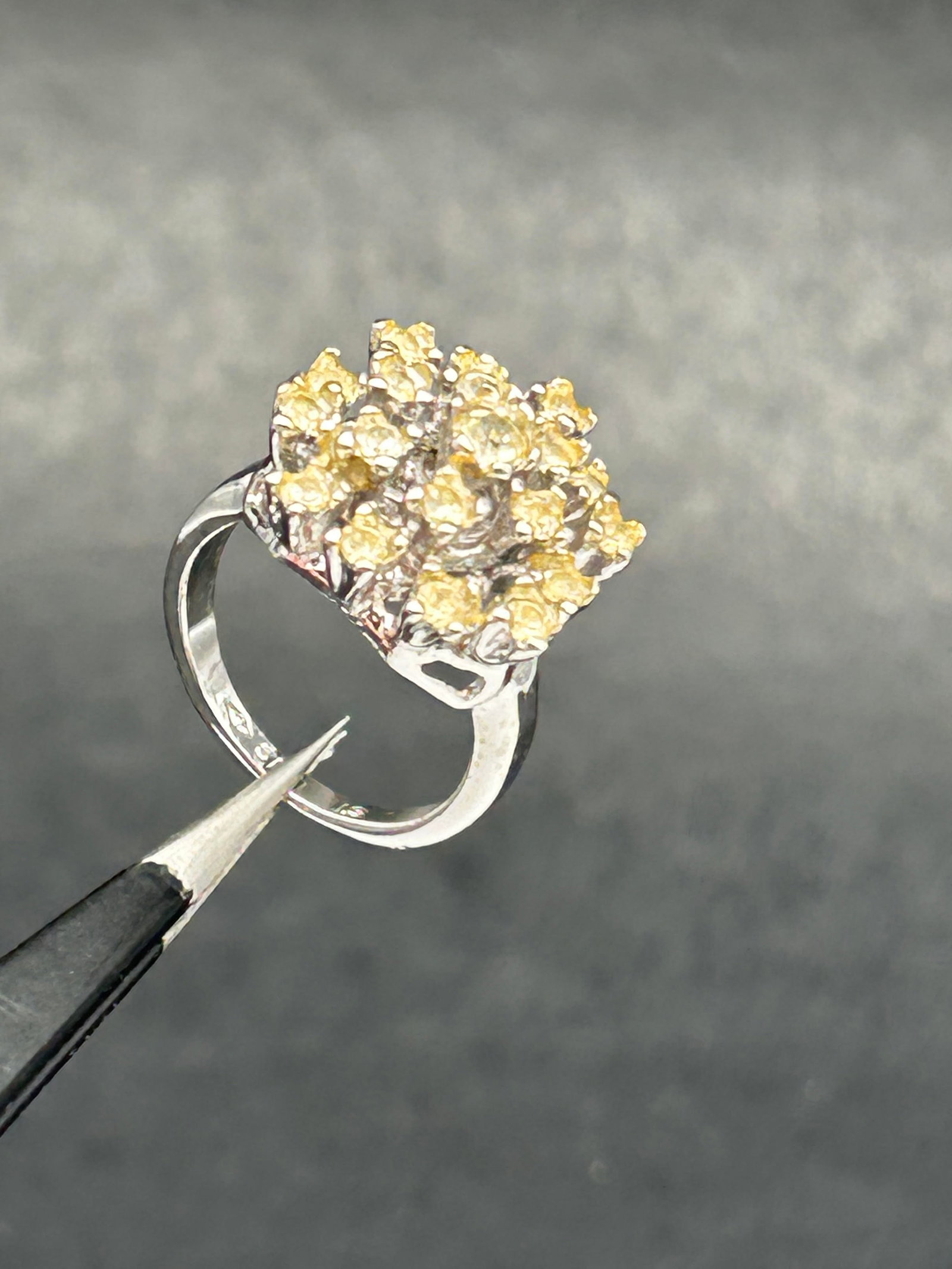 Cocktail Ring with Clear Stone Cluster, Sterling Silver, Hallmarked, Size 5: Hallmark looks like Judith Jack but not a clear stamp Bidding on this item will be indication that the Bidder acknowledges that they have read and agreed to the Terms and Conditions posted to this Auc