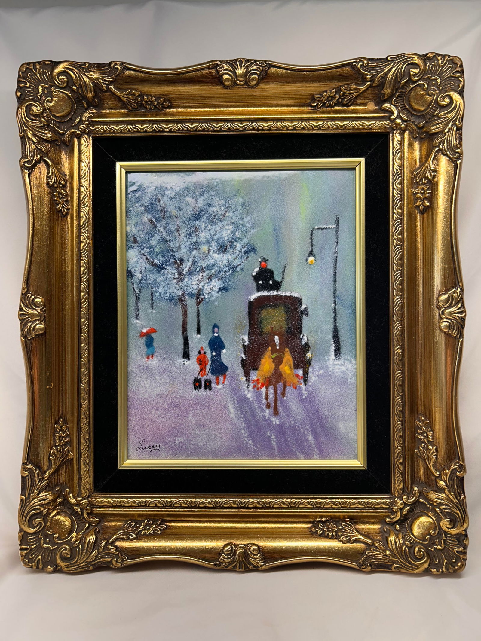Signed JEAN LUCEY Enamel On Copper Framed Painting, French Artist, 8x10 painting, 16 x 14" frame (1 of 4)