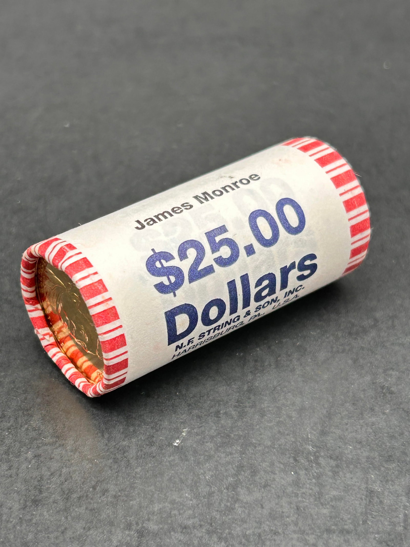 Roll of James Monroe Presidential Dollar Coins, $25.00 Dollars, unopened: Bidding on this item will be indication that the Bidder acknowledges that they have read and agreed to the Terms and Conditions posted to this Auction