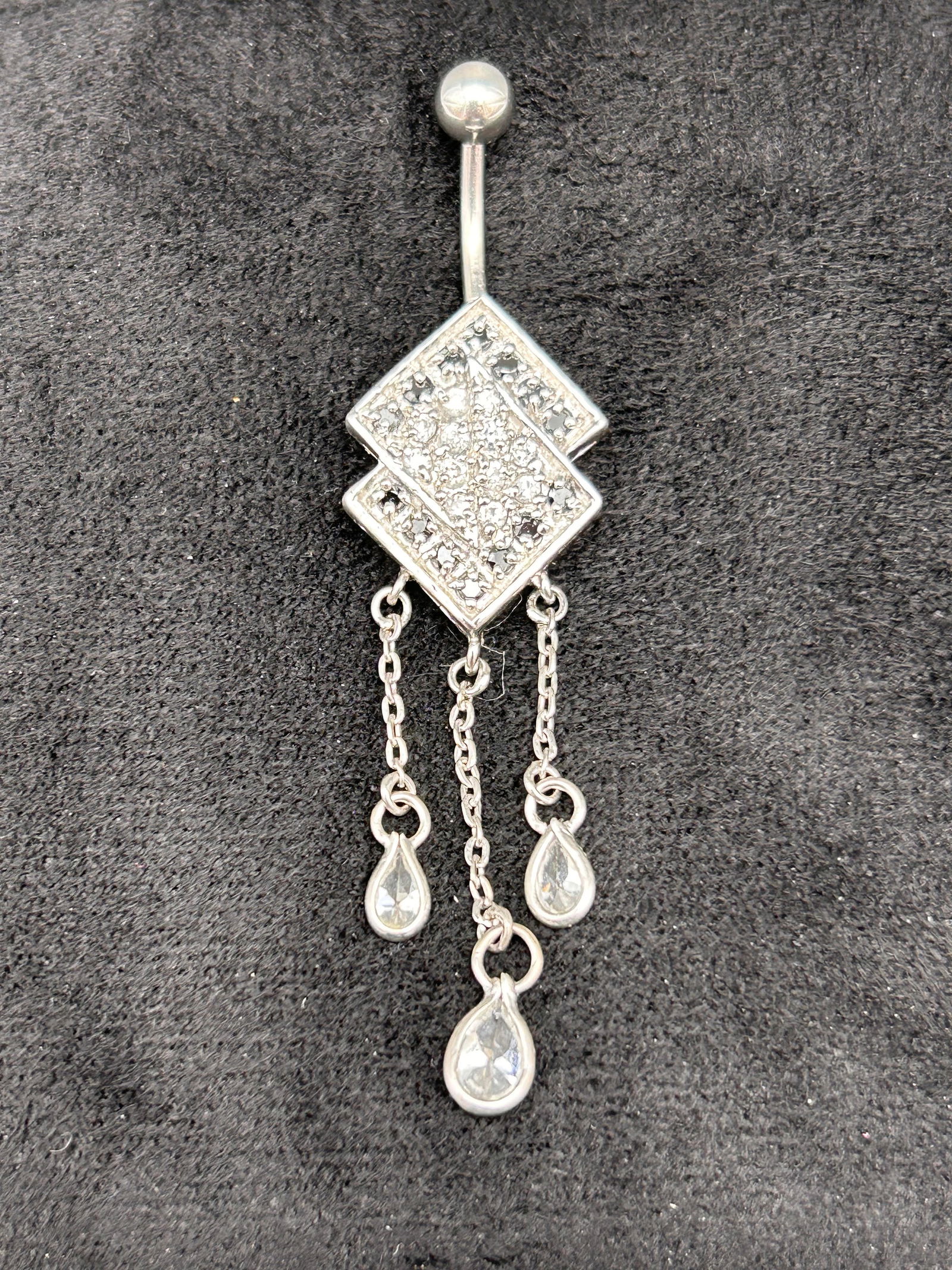 925 Silver Dangle Belly Button Ring, Navel Barbell Surgical Steel, Clear & Black Rhinestones, 1.5": Bidding on this item will be indication that the Bidder acknowledges that they have read and agreed to the Terms and Conditions posted to this Auction