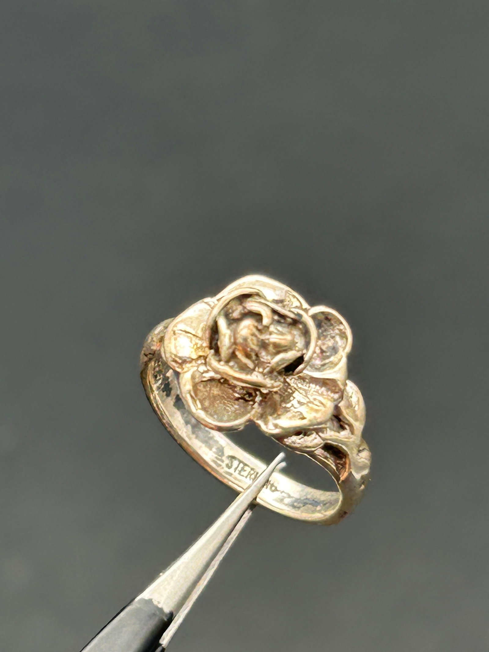 Open Rose Blooming Flower Ring, Sterling Silver, Marked, Size 5 (1 of 4)