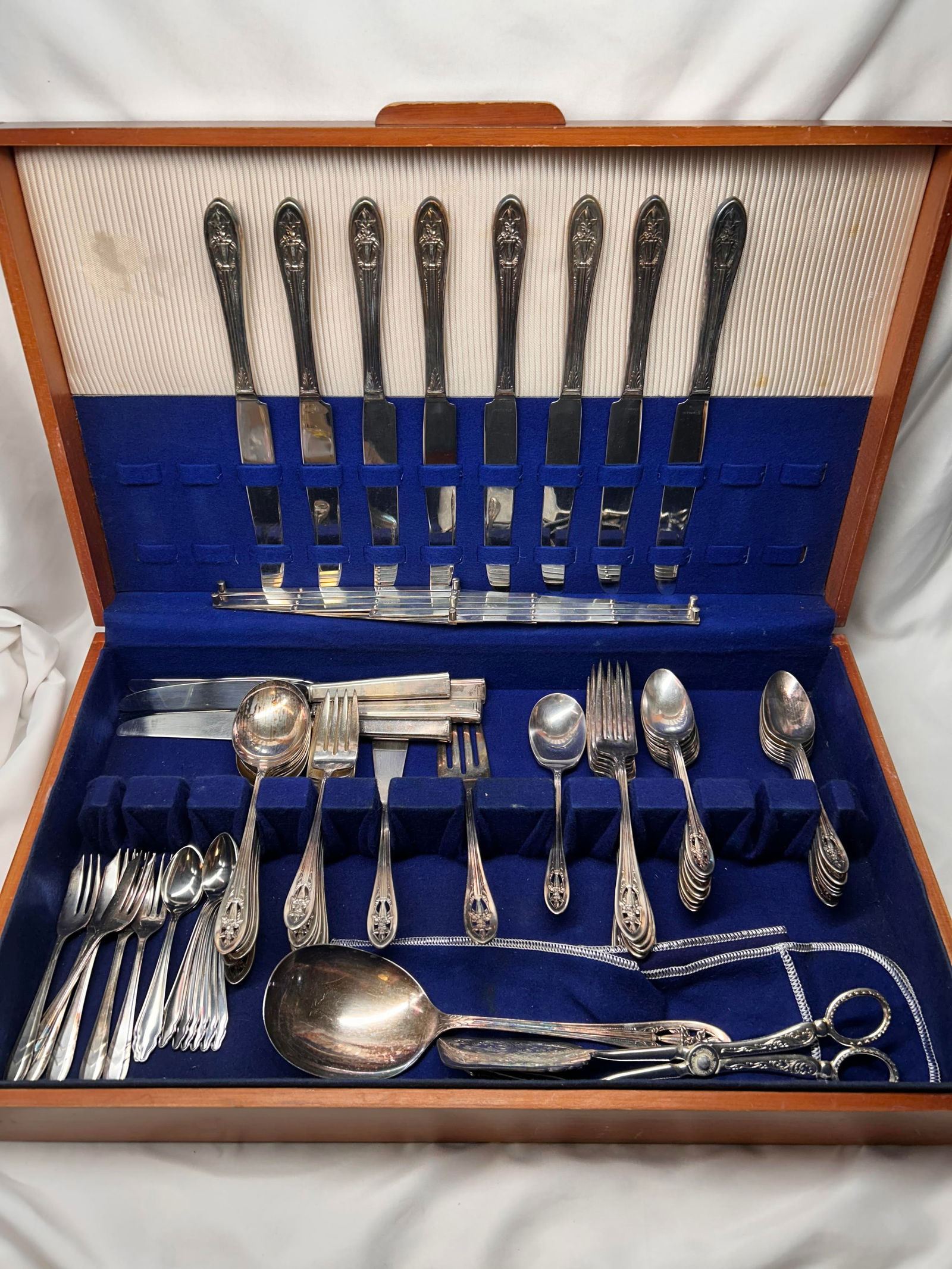 Old Wooden Silverware Storage Box with Miscellaneous Flatware Pieces (1 of 5)
