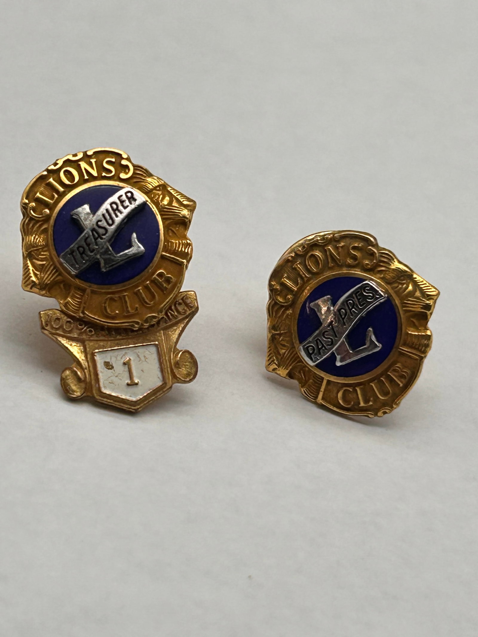 Lions Club Past Pres and Treasurer Tac Pins, 10KGF over Sterling, 1/10 10K G.F. Leavens: Bidding on this item will be indication that the Bidder acknowledges that they have read and agreed to the Terms and Conditions posted to this Auction
