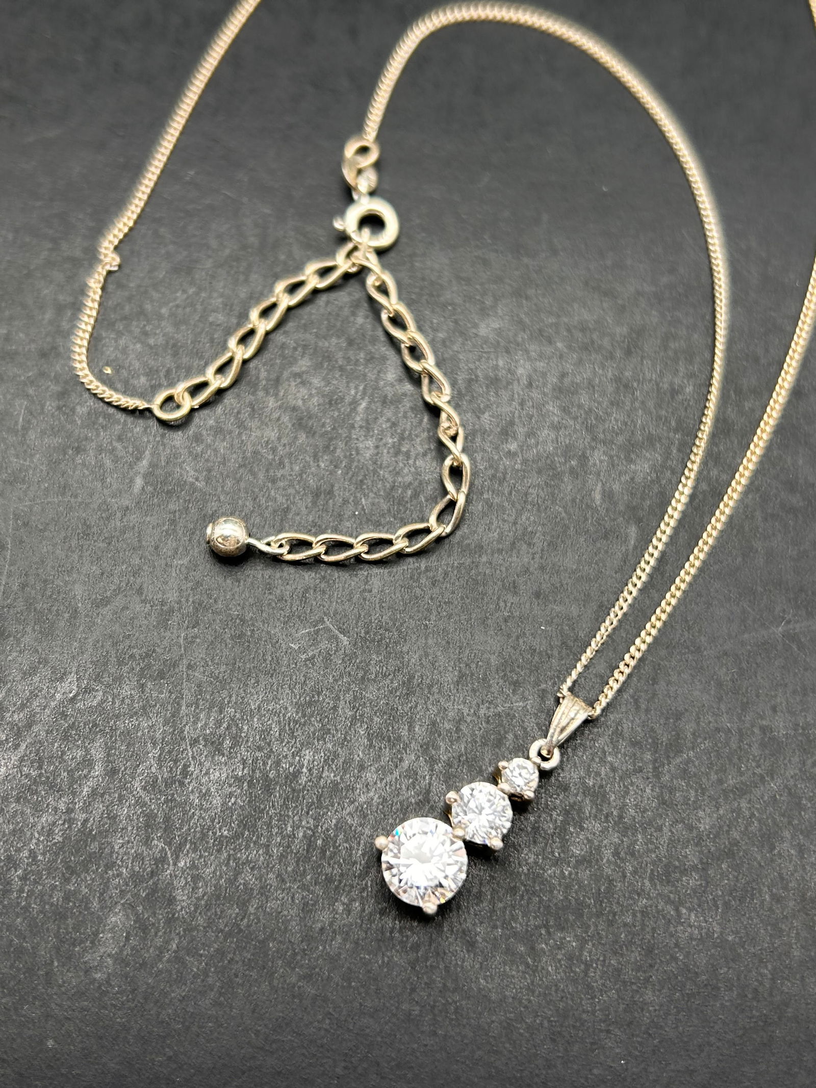 Avon Sterling Silver CZ Drop Pendant on 16" - 19" Adjustable Necklace, Signed NV 925 (1 of 5)