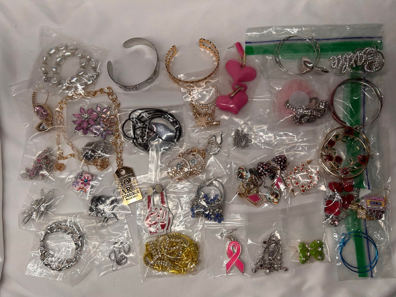 Collection of Unworn Fashion Jewelry, Mostly Earrings & Bracelets, Gold & Silver Toned, Rhinestones (1 of 4)