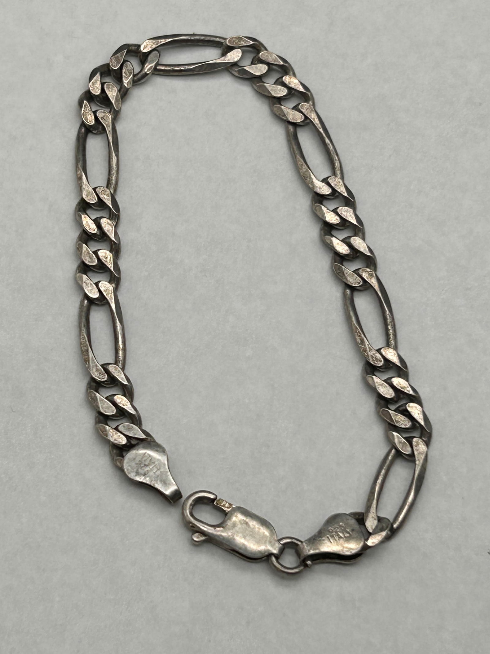 BS Italy Sterling Silver Figaro Chain Bracelet with Lobster Claw Clasp, 6.75", Marked 925 ITALY (1 of 4)