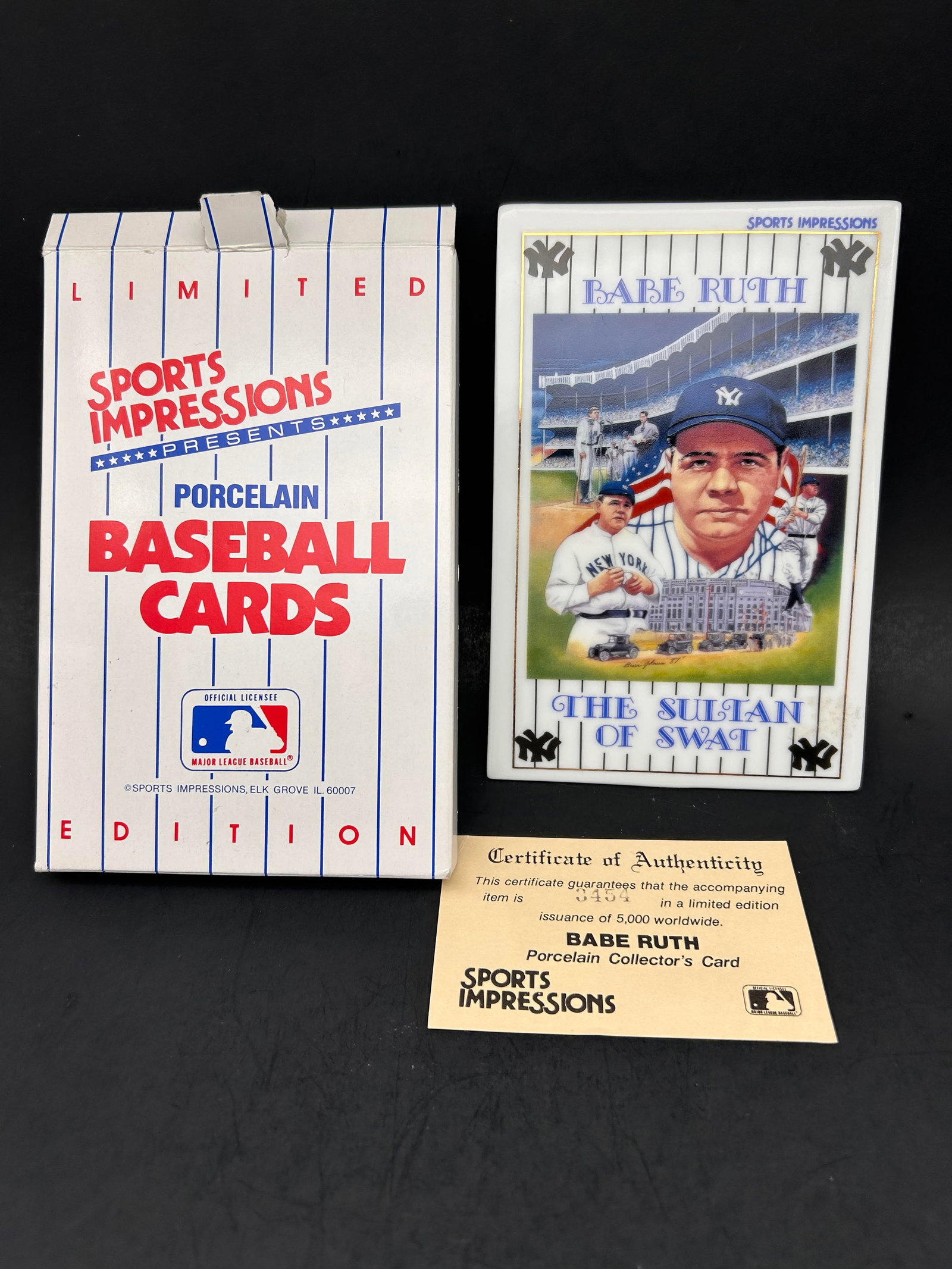 BABE RUTH Limited Edition Porcelain Collector's Card, Numbered, Box & COA, 4 x 6" MLB (1 of 4)
