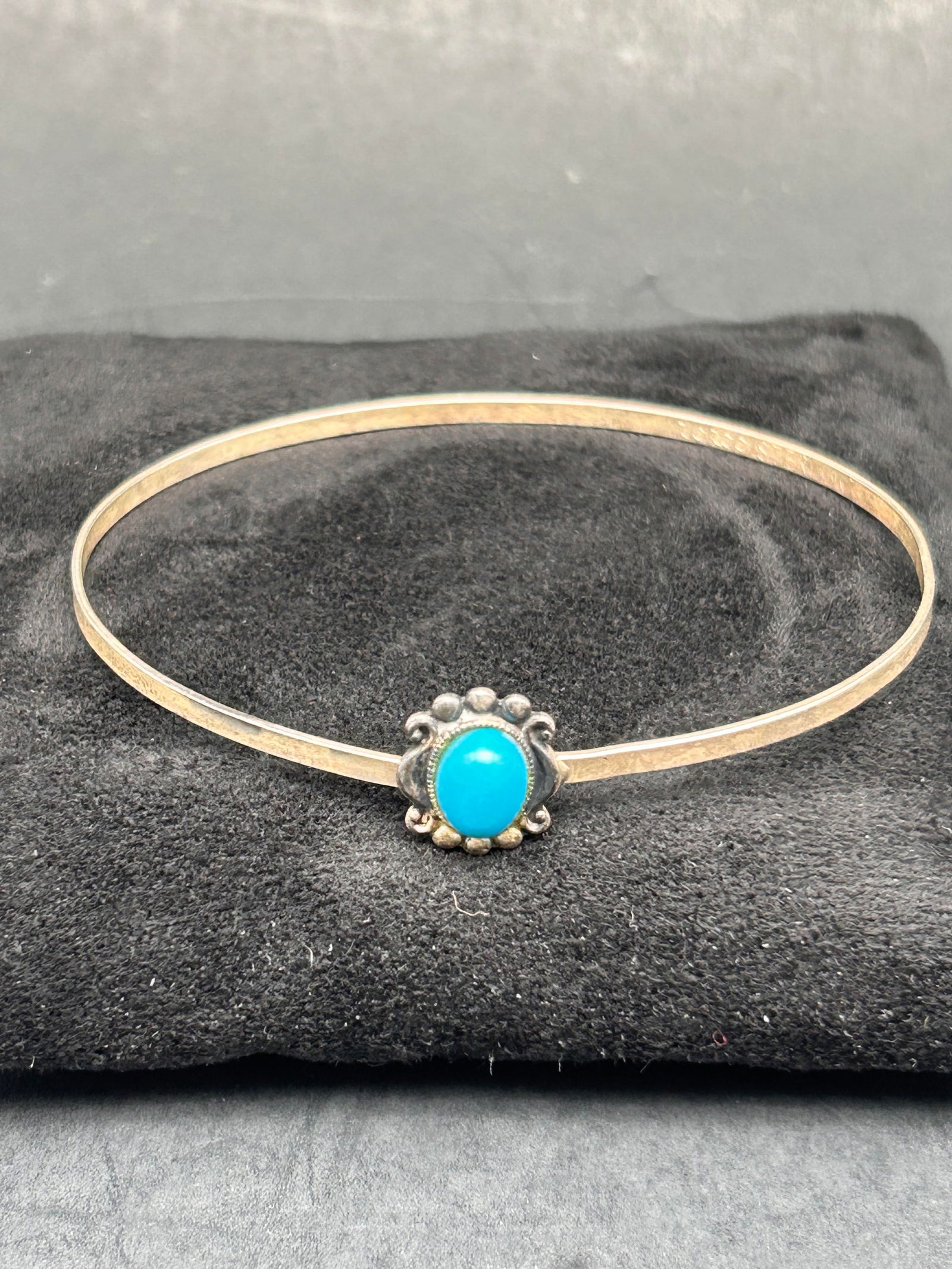 Sterling Silver and Cabochon Turquoise Closed Bangle Bracelet by Designer up top, 2.5" (1 of 4)