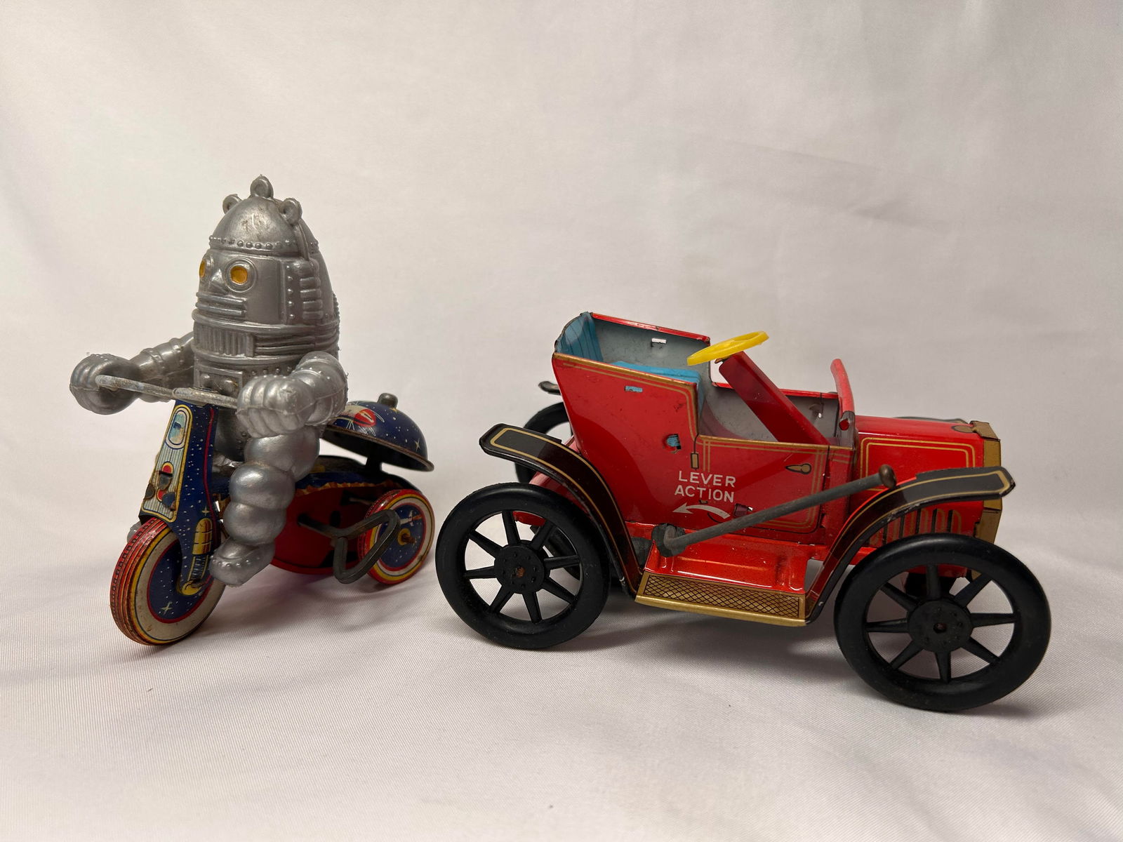 Wind Up Tin Toys - Robot on Tricycle by Frankonia & Old Automobile by Trade Mark Modern Toys (1 of 4)